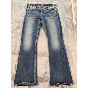 Silver Jeans Co. Women's Fluid Tuesday Mid Bootcut Jeans W31 L31 Blue Distressed